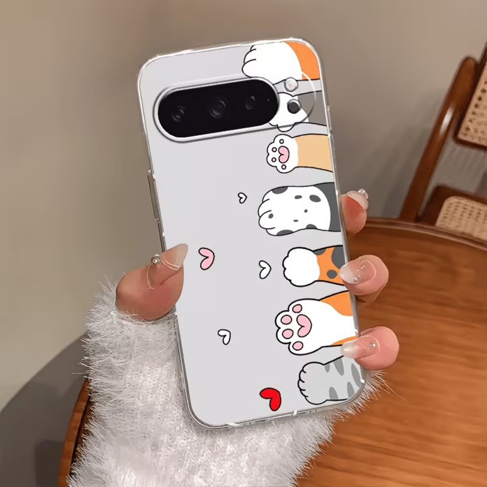 Phone Case Clear - Cartoon Cat Paw Print Crystal Clear